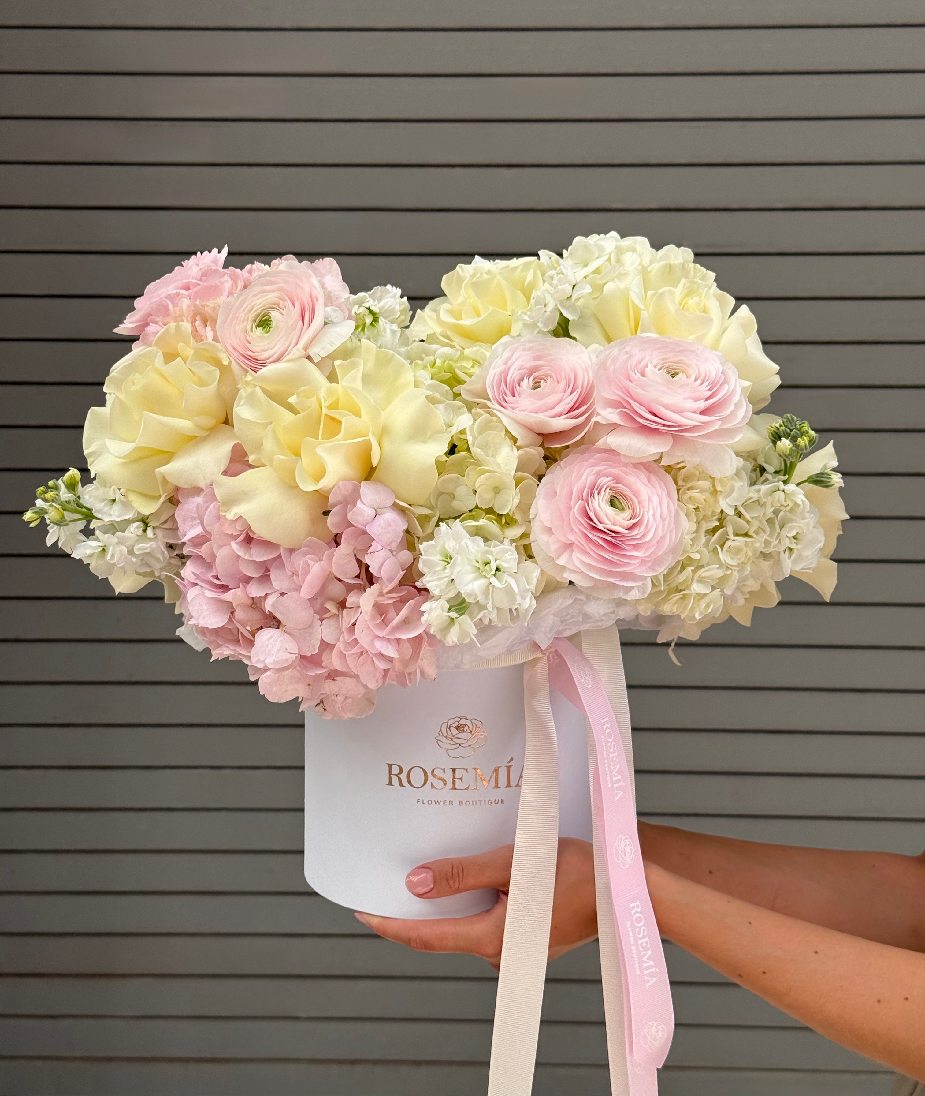 No. 249 PARADISE BLOOM - ranunculus, matthiola, french roses, hydrangea
