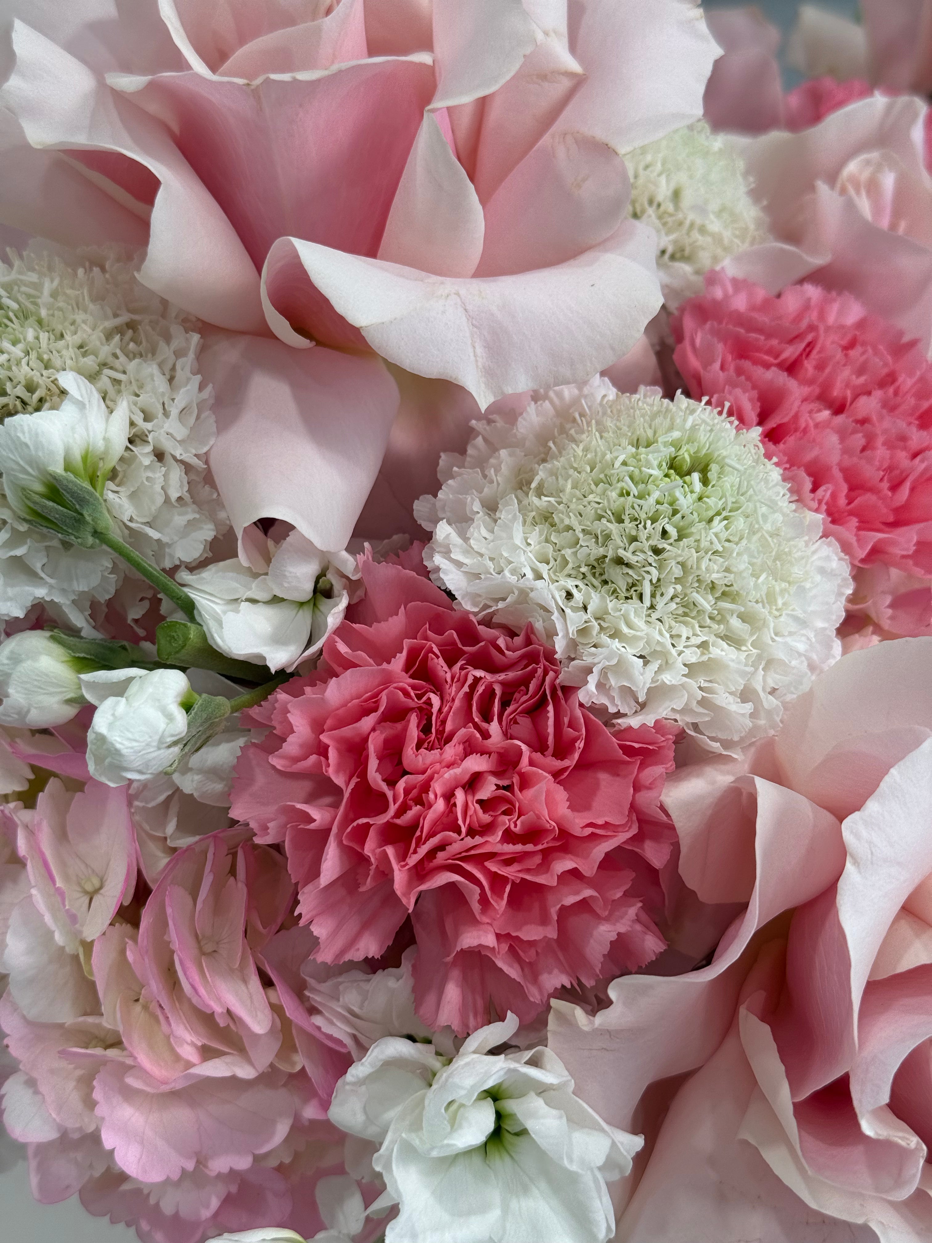 No.212 SPRING BLOOM - hydrangeas, roses, carnations, scabiosa