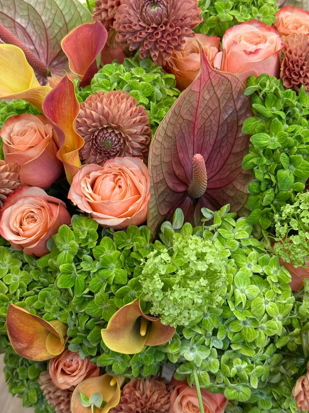 No.272 FALL COUTURE - dahlias, garden roses, hydrangeas