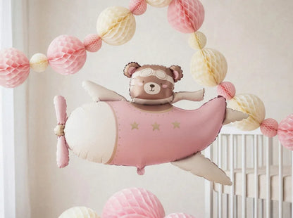 Pink Teddy Airplane Balloon