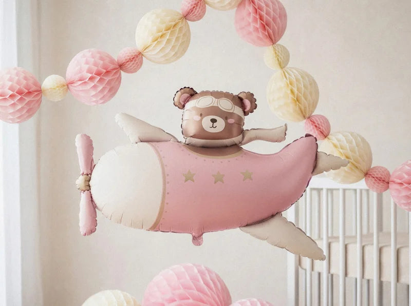 Pink Teddy Airplane Balloon