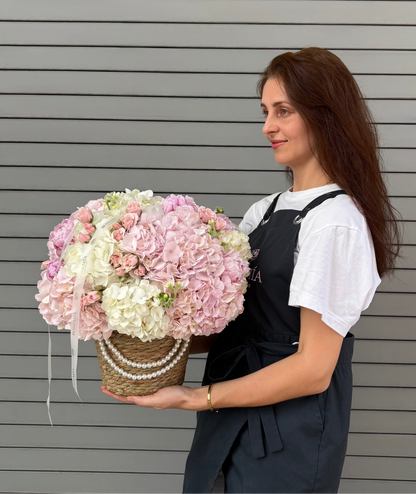 No.246 BLOSSOM BASKET - hydrangeas, spray roses