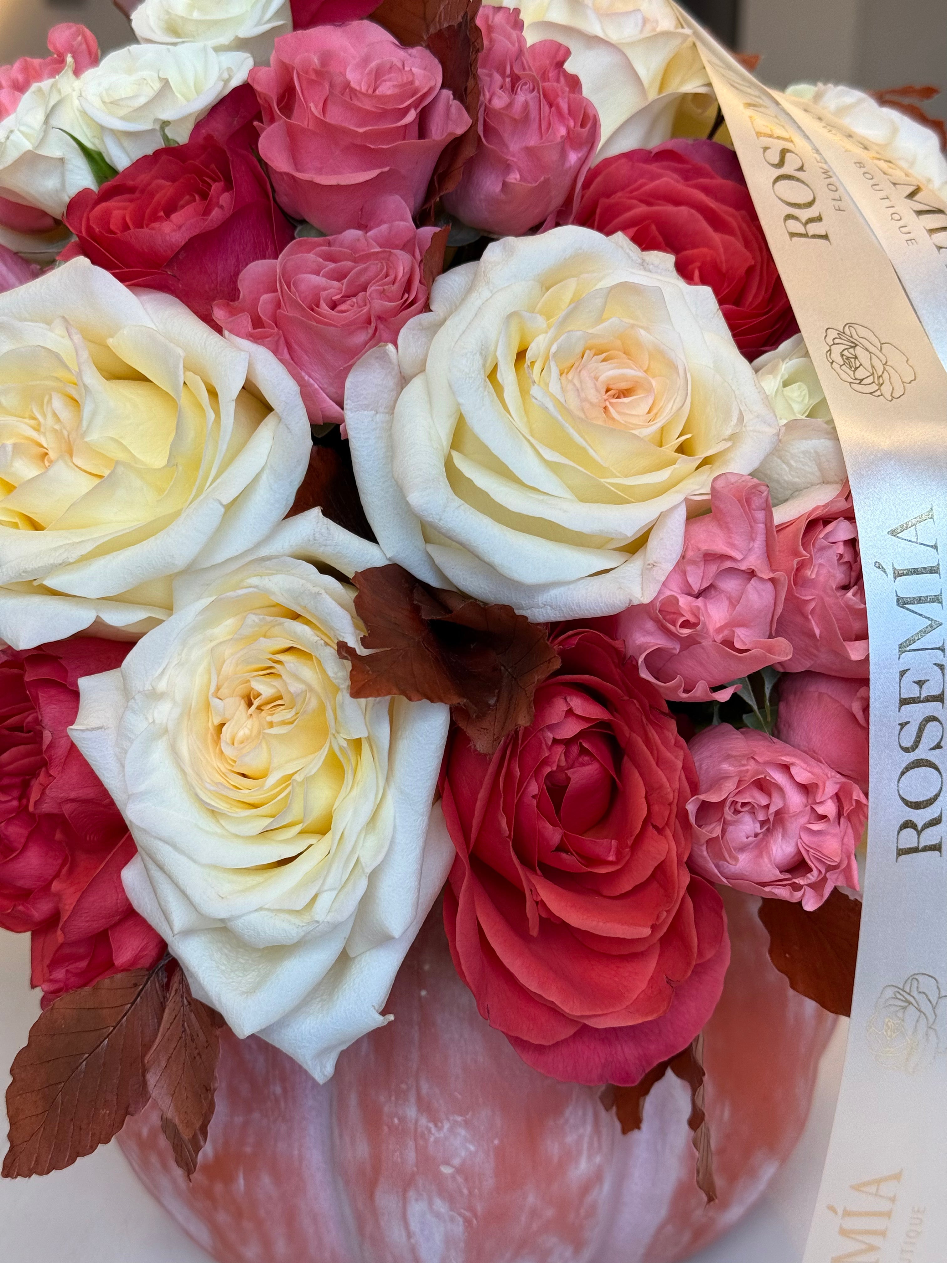 No.203 CRIMSON ROMANCE - Pumpkin Flower Arrangement
