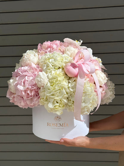 No.243 BOX OF TENDERNESS - hydrangeas, peonies, orchid