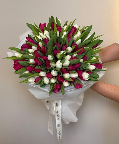 No.196 WHITE & FUCHSIA TULIPS
