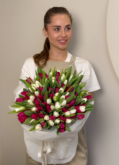 No.196 WHITE & FUCHSIA TULIPS