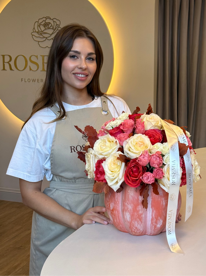 No.203 CRIMSON ROMANCE - Pumpkin Flower Arrangement
