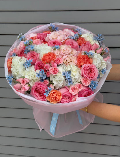 No.253 BLOOM MOSAIC - hydrangeas, garden roses, spray roses, carnations, tweedia