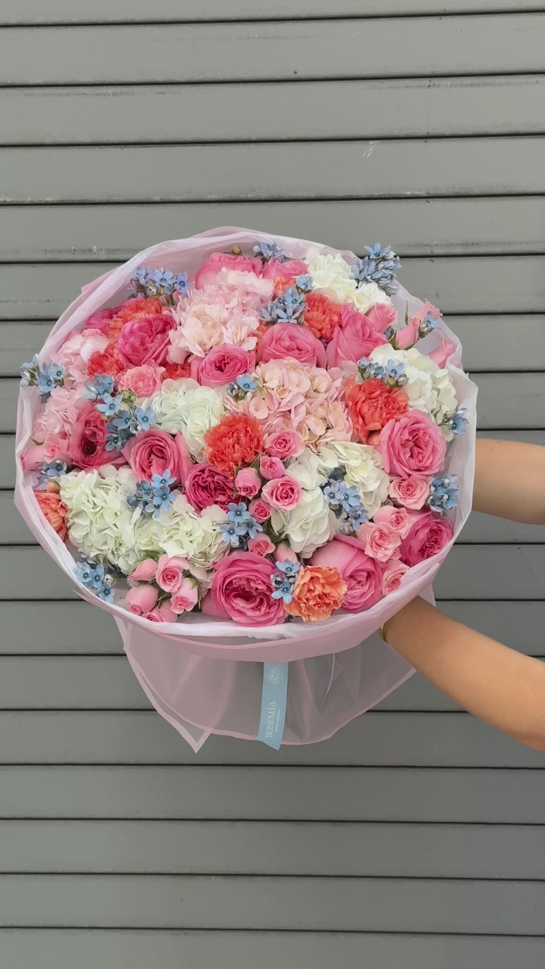No.253 BLOOM MOSAIC - hydrangeas, garden roses, spray roses, carnations, tweedia