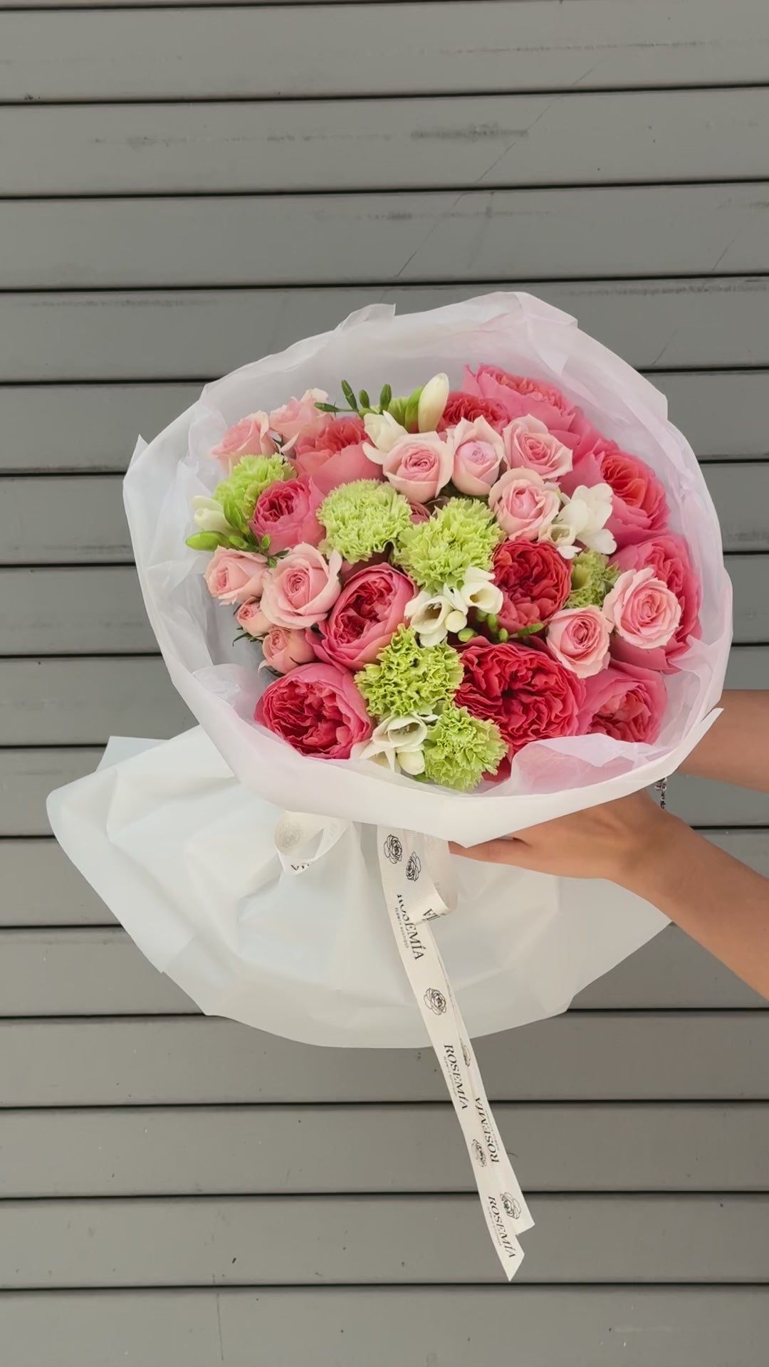 No.24 TENDER BLOOM - pink x-pression roses, freesia, carnations, spray roses